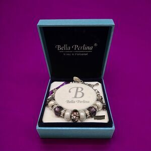 Swarovski Crystal Purple Murano Glass Bead Charm Bracelet European Bella Perlina